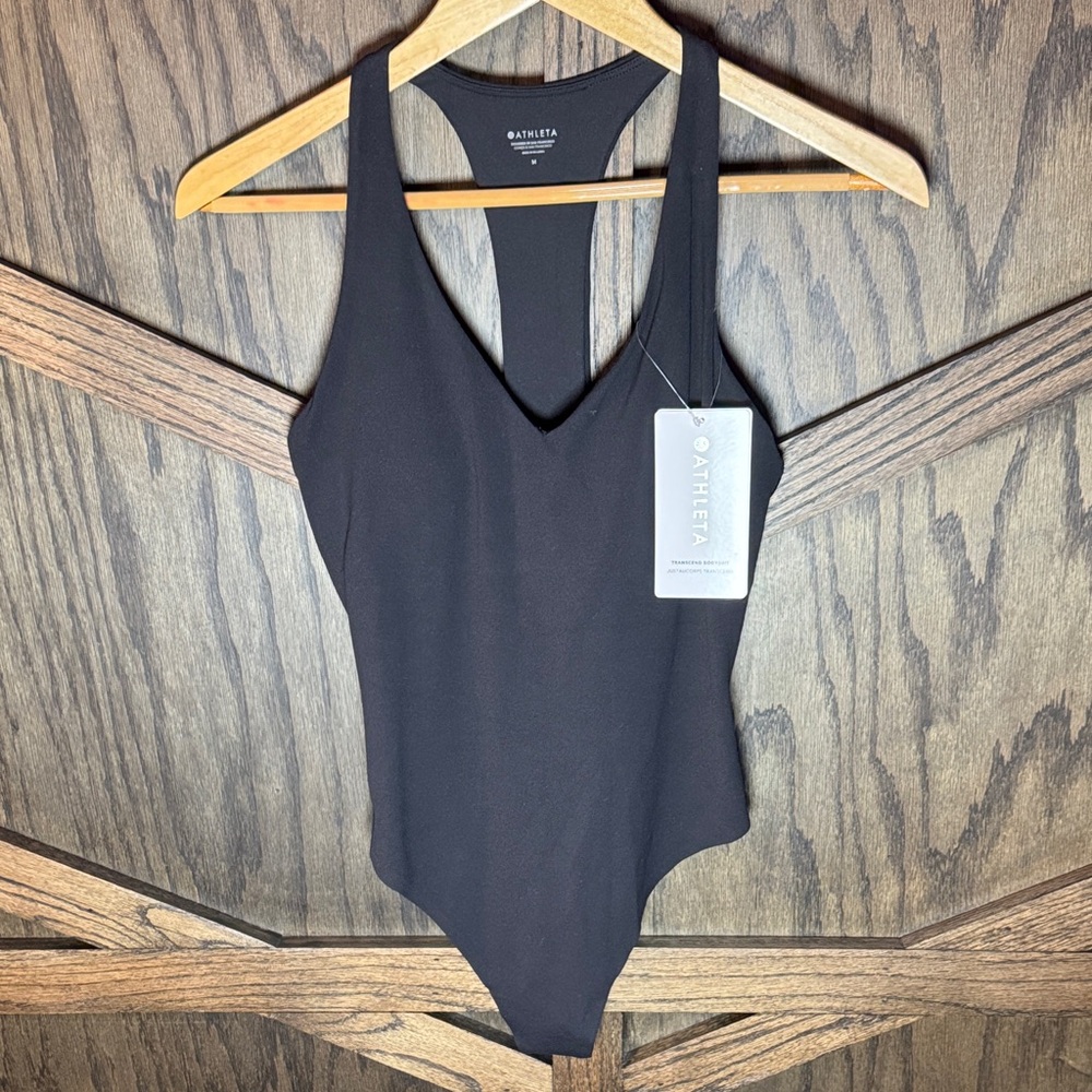 NWT 🖤 Athleta Black V-Neck One-Piece Bodysuit